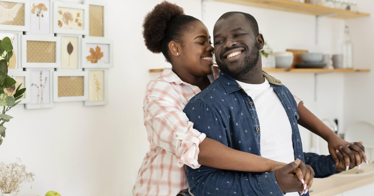 Couple sitting comfortably in a modern living room